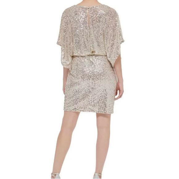 JESSICA HOWARD Stunning Sequin Mesh Dolman Sleeve Blouson Sheath Dress Size 6 - Picture 2 of 11